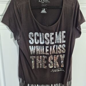 Vintage Fringed Jimmy Hendrix Purple Haze Lyric Graphic Fringe Tee